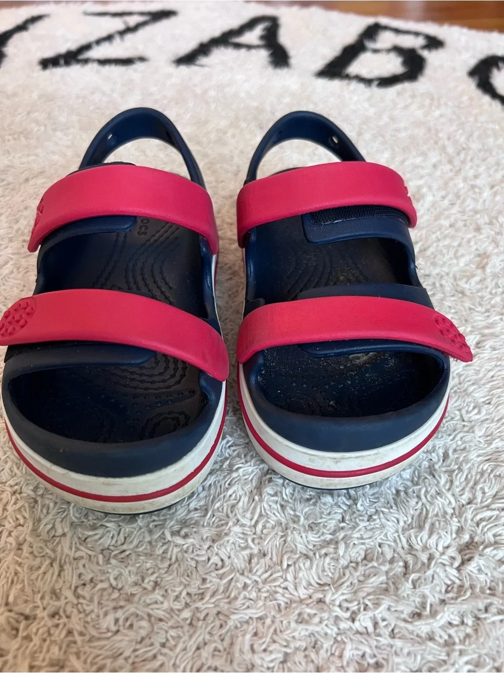 CROCS Kids Navy and Pink Hook-and-Loop Sandals